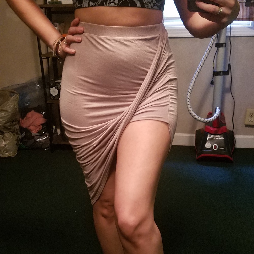 Taupe Twisted Front Skirt - Picture 1 of 4